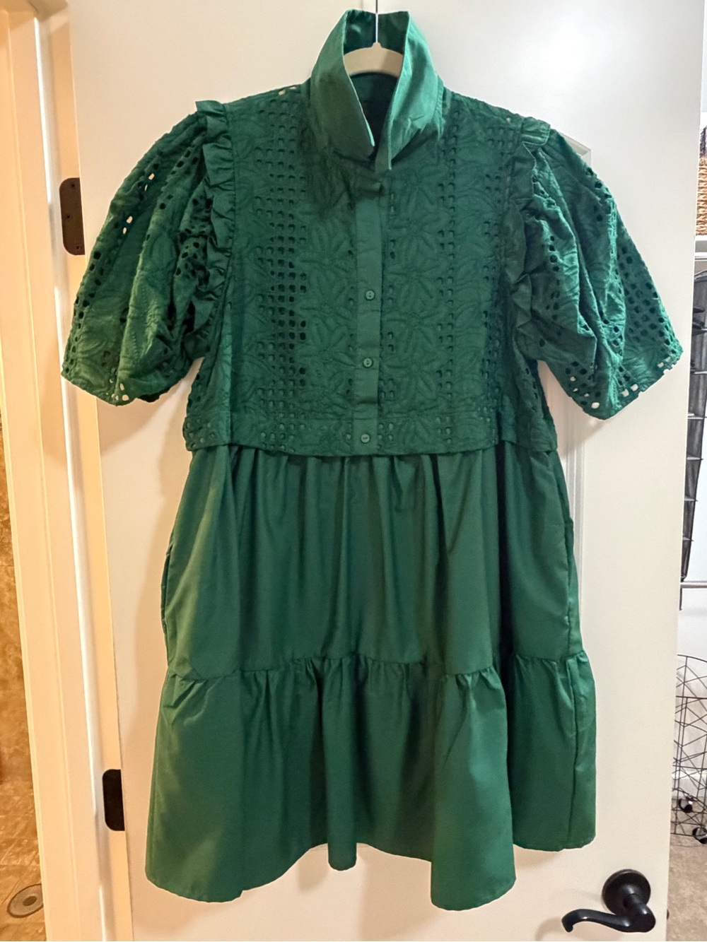 entro Green Eyelet Tiered Mini Dress - Picture 3 of 4